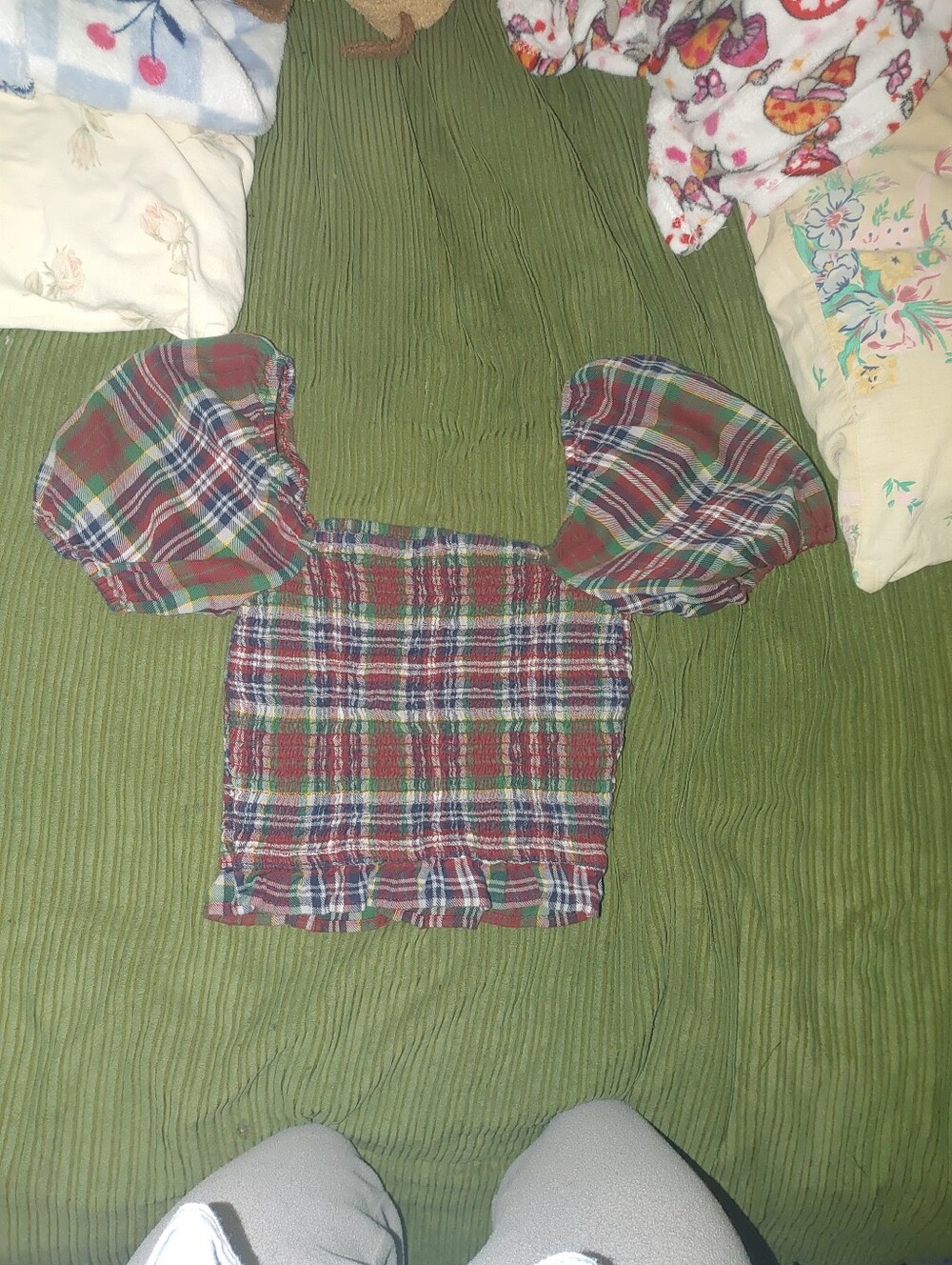 Plaid Puffed Crop Top - Picture 3 of 5